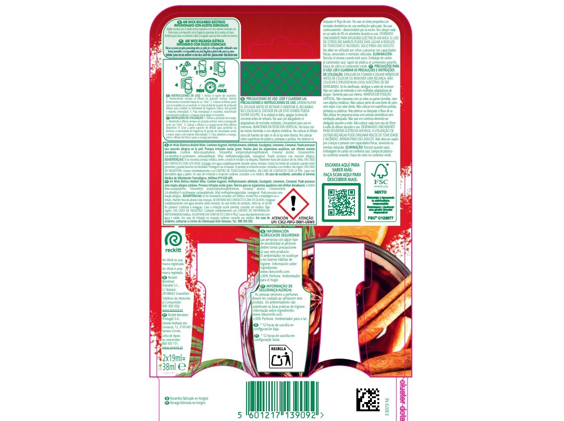 AMBIENTADOR ELÉTRICO AIRWICK RECARGA MULLED WINE 2X19ML
