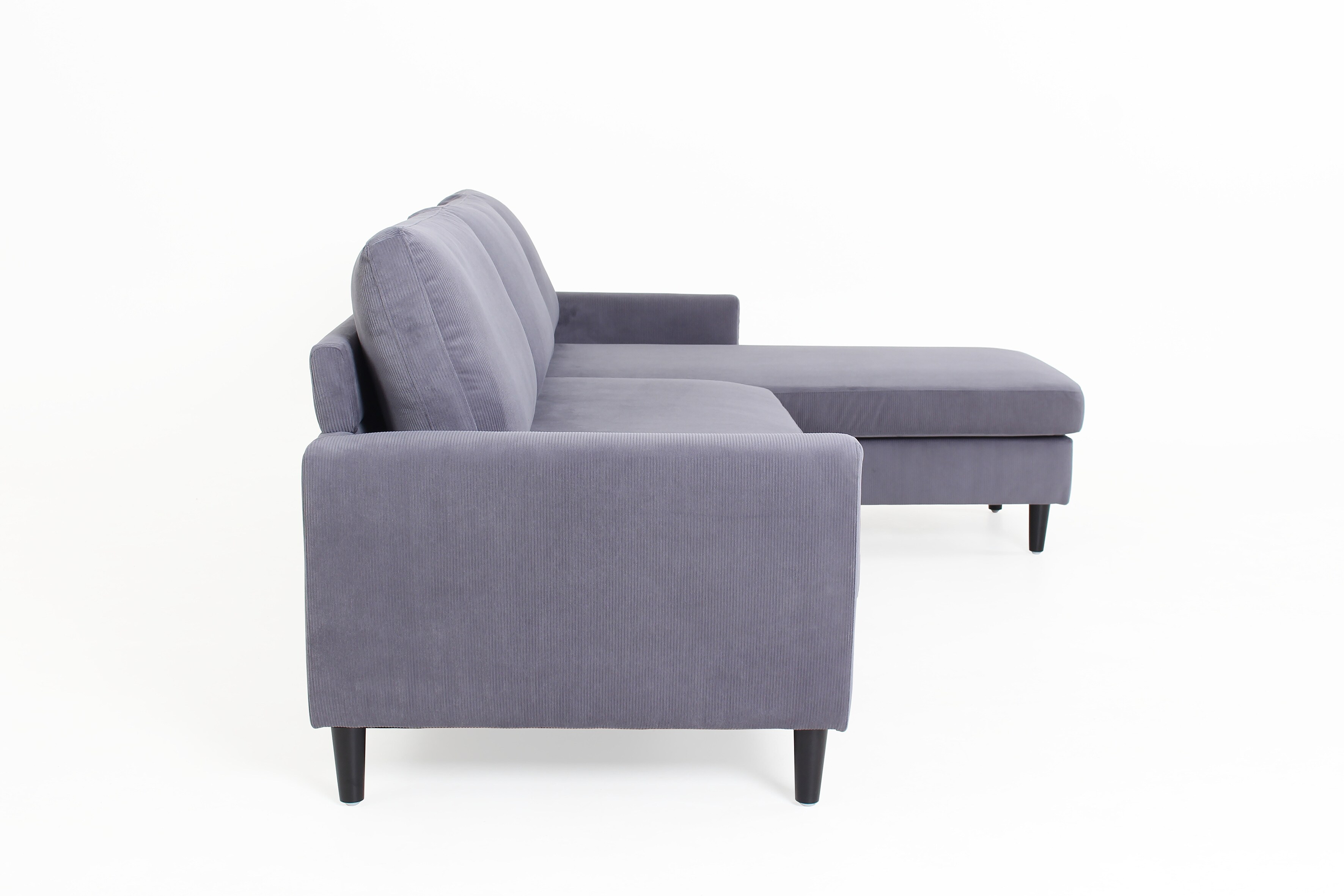 byLIVING Ecksofa ATLANTA, Cordbezug grau, Gestell Rubberwood schwarz, Longchair