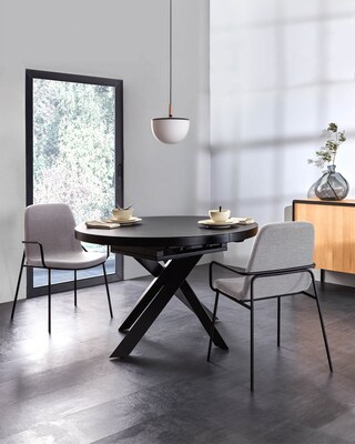 Kave Home Esstisch rund VASHTI 120-160 x 120 cm stahl /Glas
