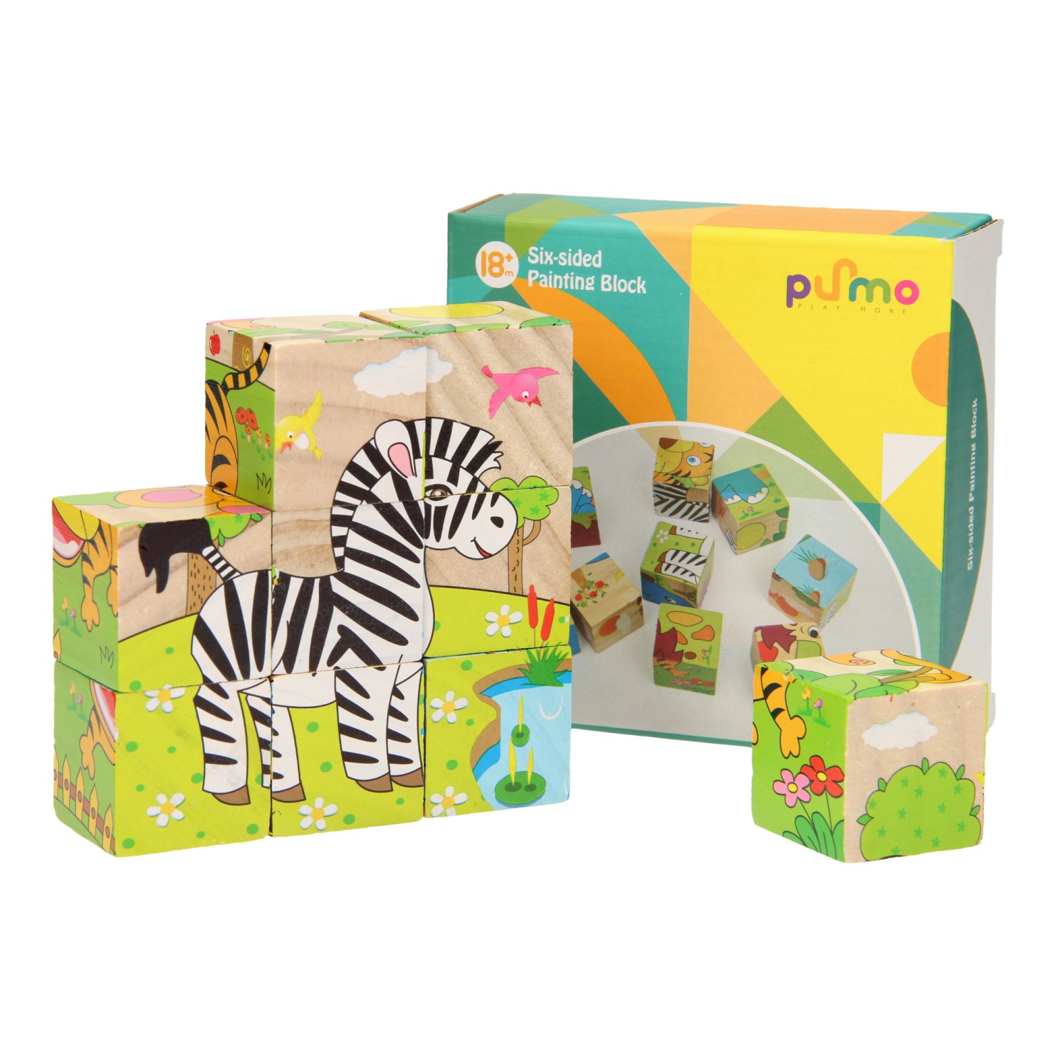 Houten Blokpuzzel Wilde dieren, 9st.