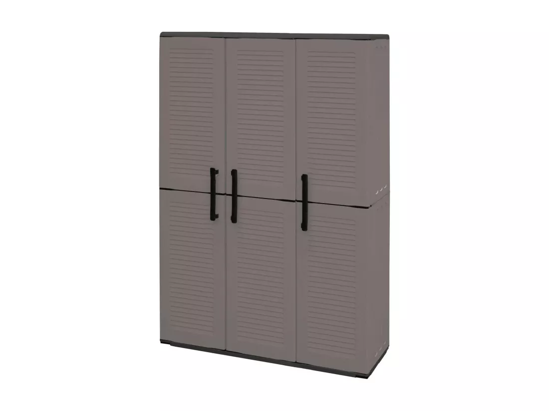 Armoire extérieure ou intérieure, 3 portes et 3 niveaux en polypropylène ajustables, 100% fabriqués en Itala, 102x37h163 cm, couleur grise