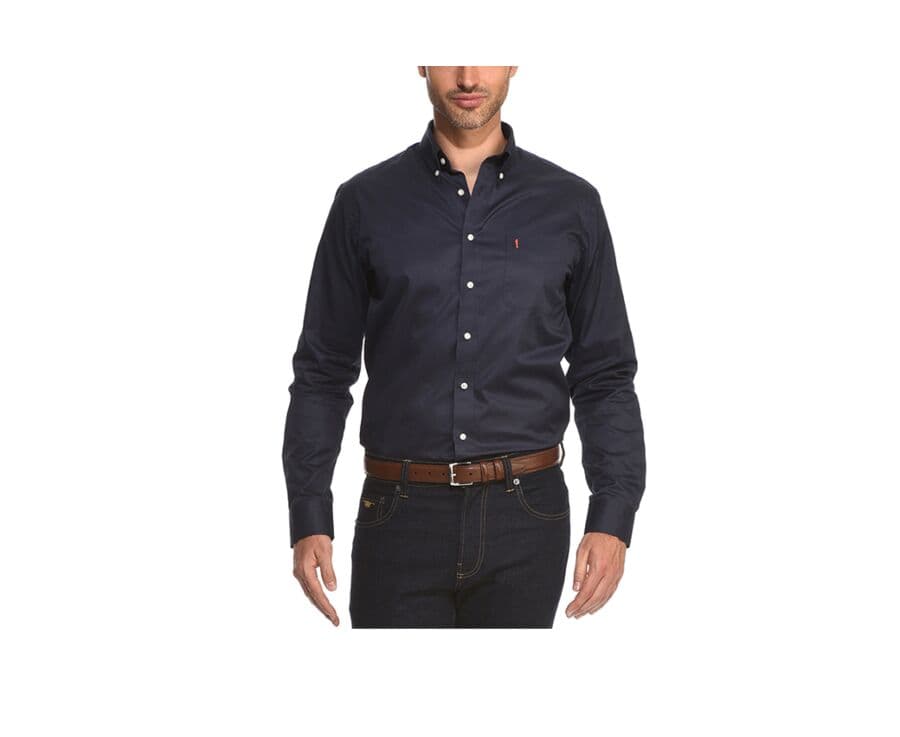 Chemise navy 100% coton - Col américain - ALVIN