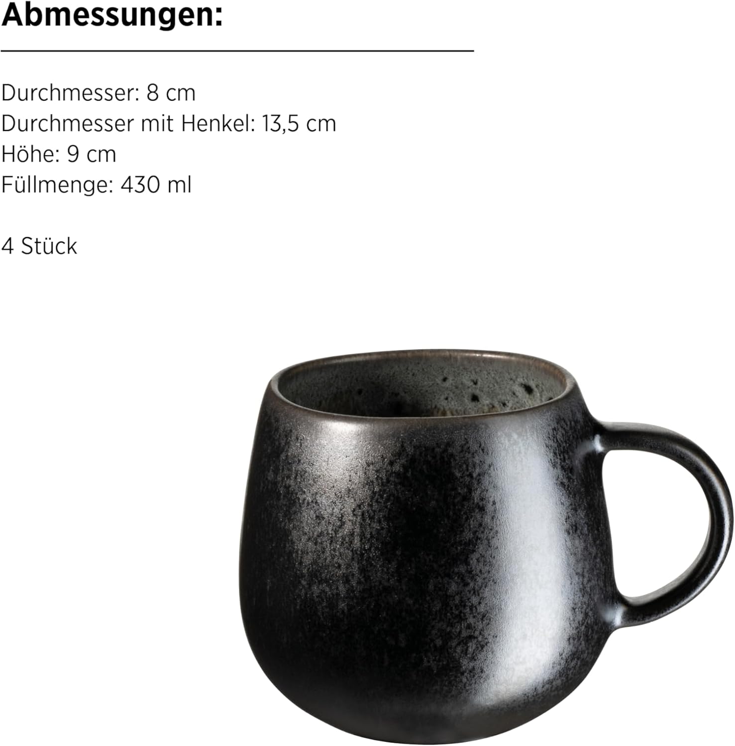 MÄSER Carellia Frühstücksservice 12-teilig – Steinzeug aus Portugal – Reaktivglasur – 4 Dessertteller 23 cm, 4 Schüsseln 15 cm, 4 Kaffeebecher 430 ml – Spülmaschinen- & mikrowellengeeignet, Grau
