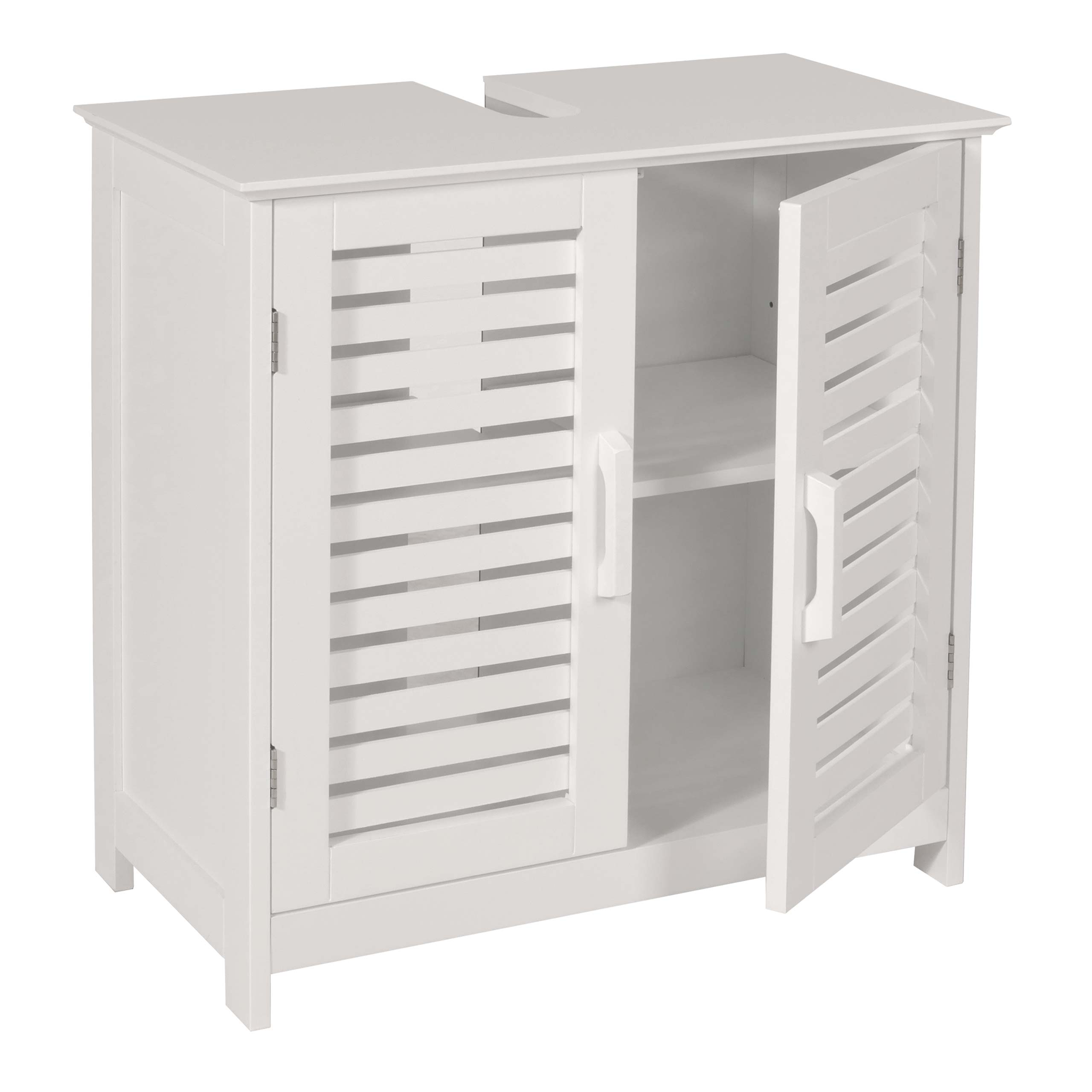 Waschbeckenunterschrank MCW-B41, Badezimmer Unterschrank Badschrank mit Staufach, Bambus MDF 60x60x30cm MVG ~ weiß