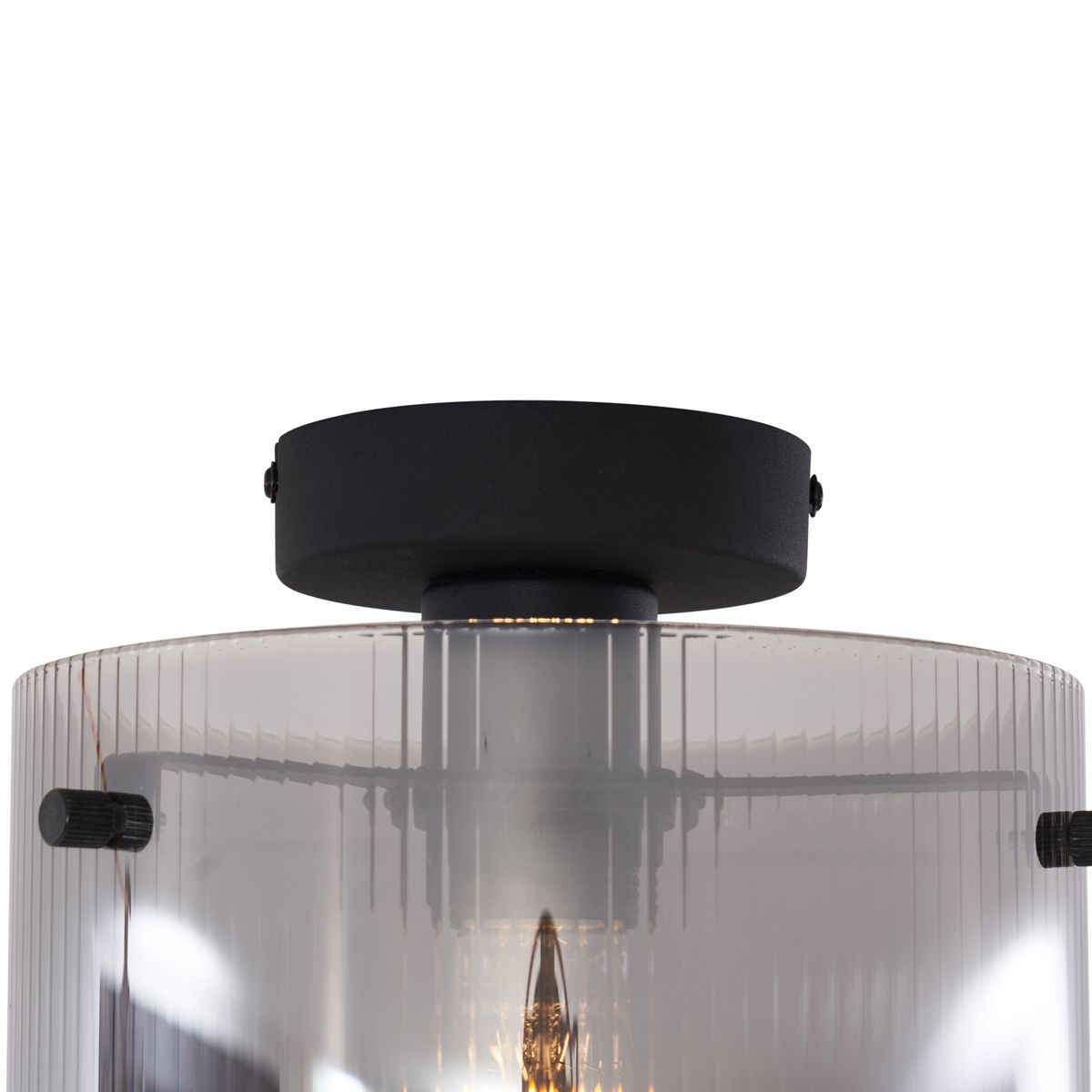 Art Deco plafondlamp zwart met smoke glas - Laura
