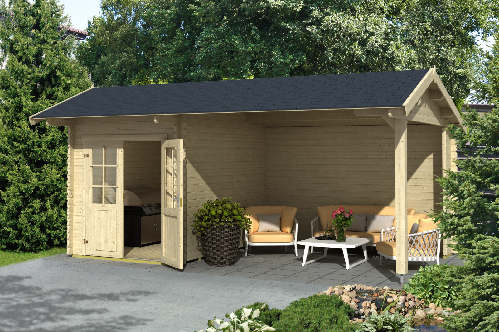 Gartenhaus KENZO - Fichte massiv - naturbelassen - 540x300 cm