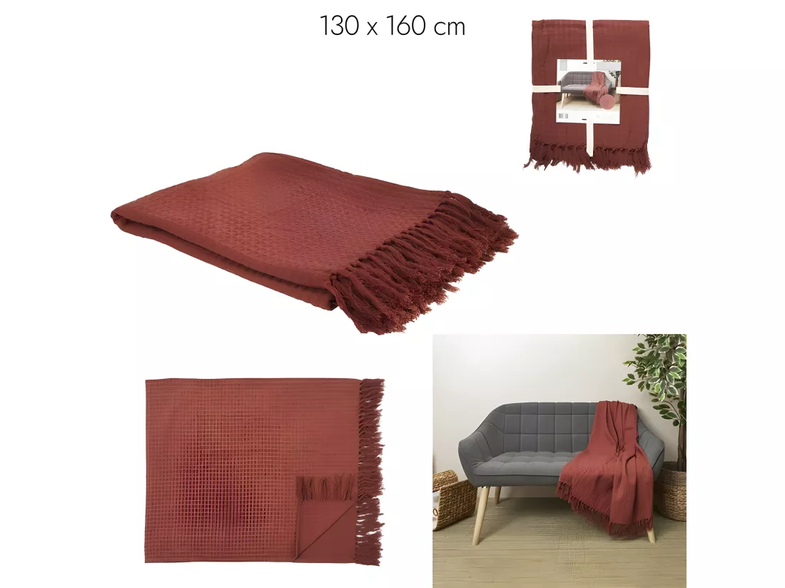 Jete De Canape Gaufre Terracotta 130x160cm