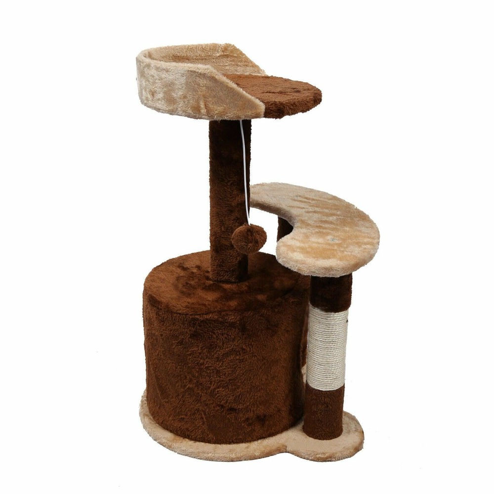 Arbre à chat hauteur 65 cm avec corde en sisal griffoir jeux marron/ beige