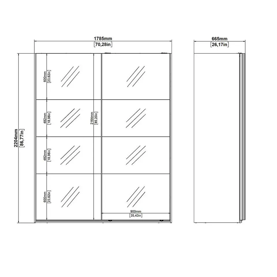 Hioshop Catania schuifdeurkast 2 deuren met spiegel 180x220cm mat zwart
