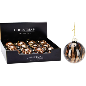 Kerstbal glas gemengd bruin design  Ø 8 cm per stuk