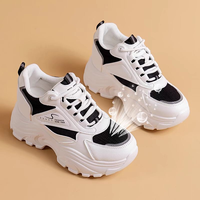 caneik - Mesh Panel Lace-Up Platform Sneakers
