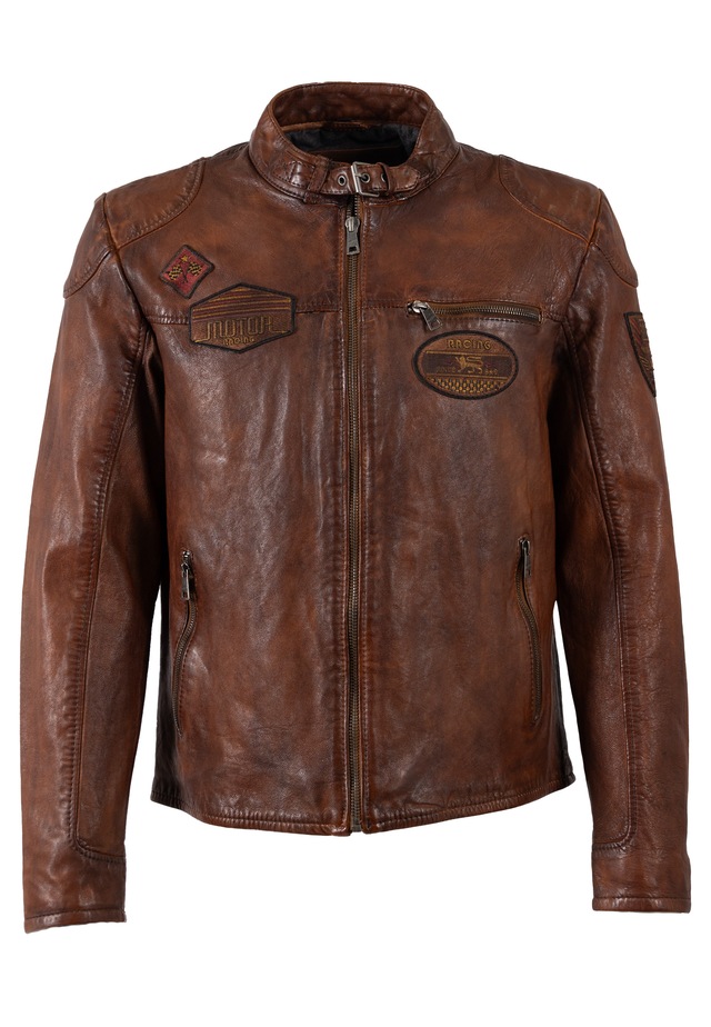 Mauritius Lederjacke »MMKendrik« mit Patches, Stehkragen