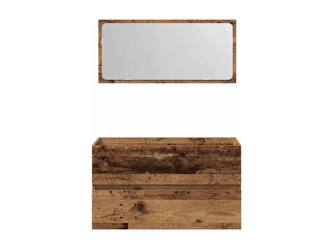 Armoire de salle de bain et miroir vieux bois bois d'ingénierie