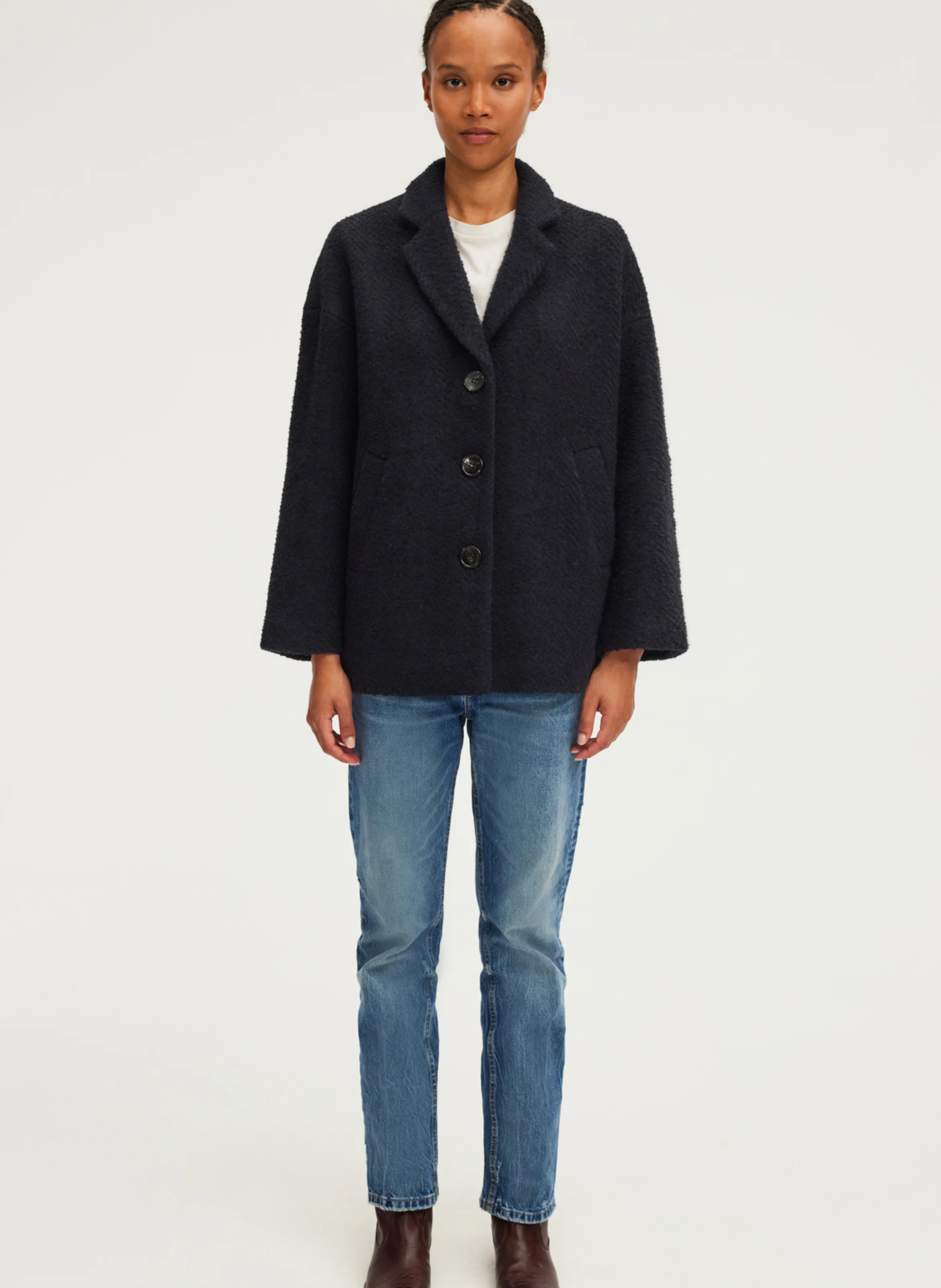 LILA - Manteau ample col tailleur en laine mélangée | Bleu