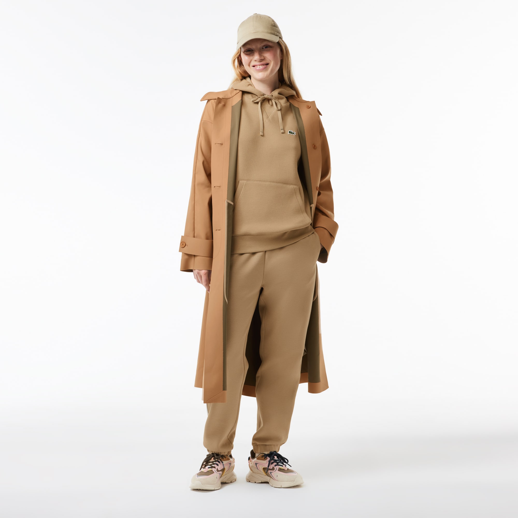 Sweatshirt à capuche Jogger loose fit en piqué double face Sweatshirts - Beige - Lacoste - Femme