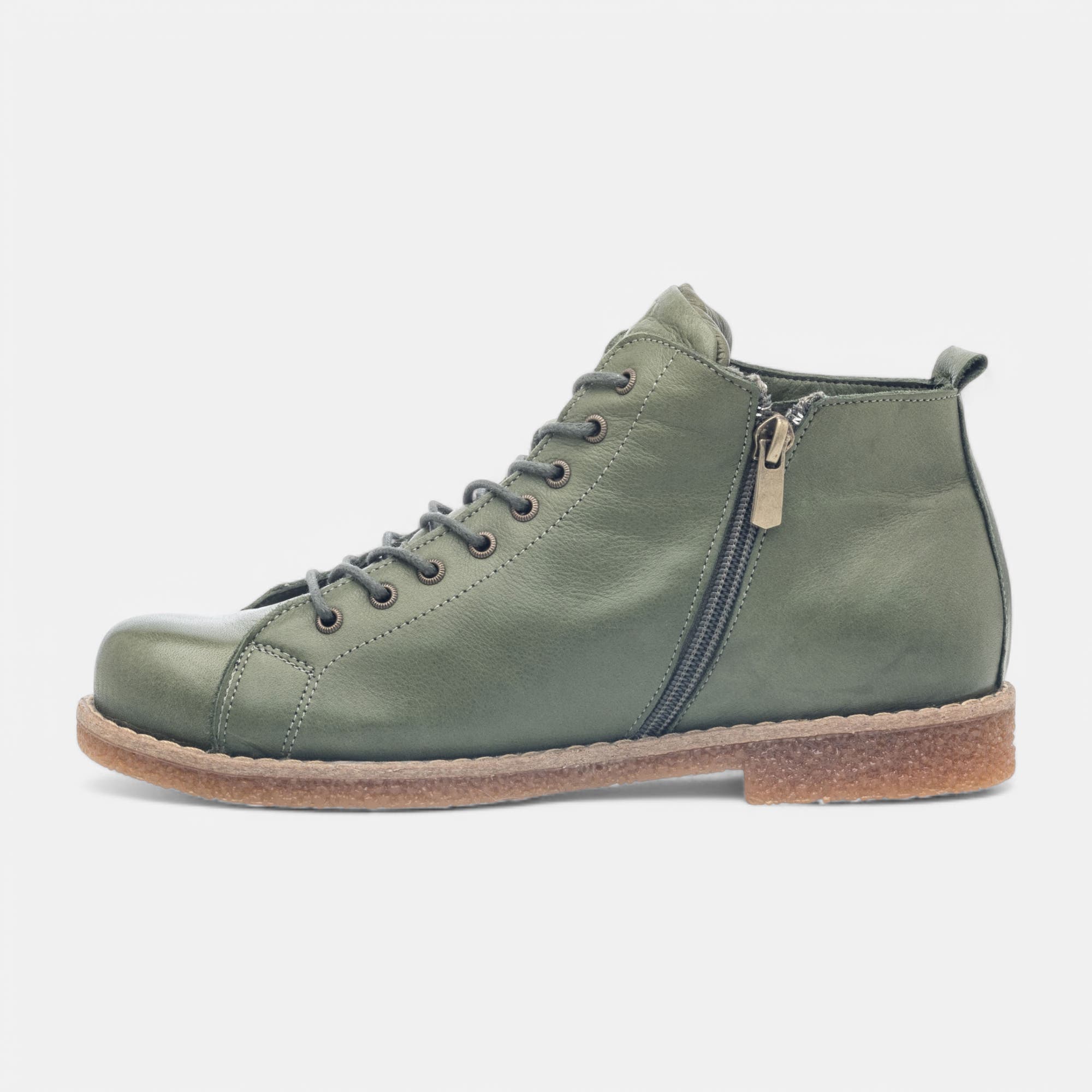 Bottines à lacets Femme en cuir kaki