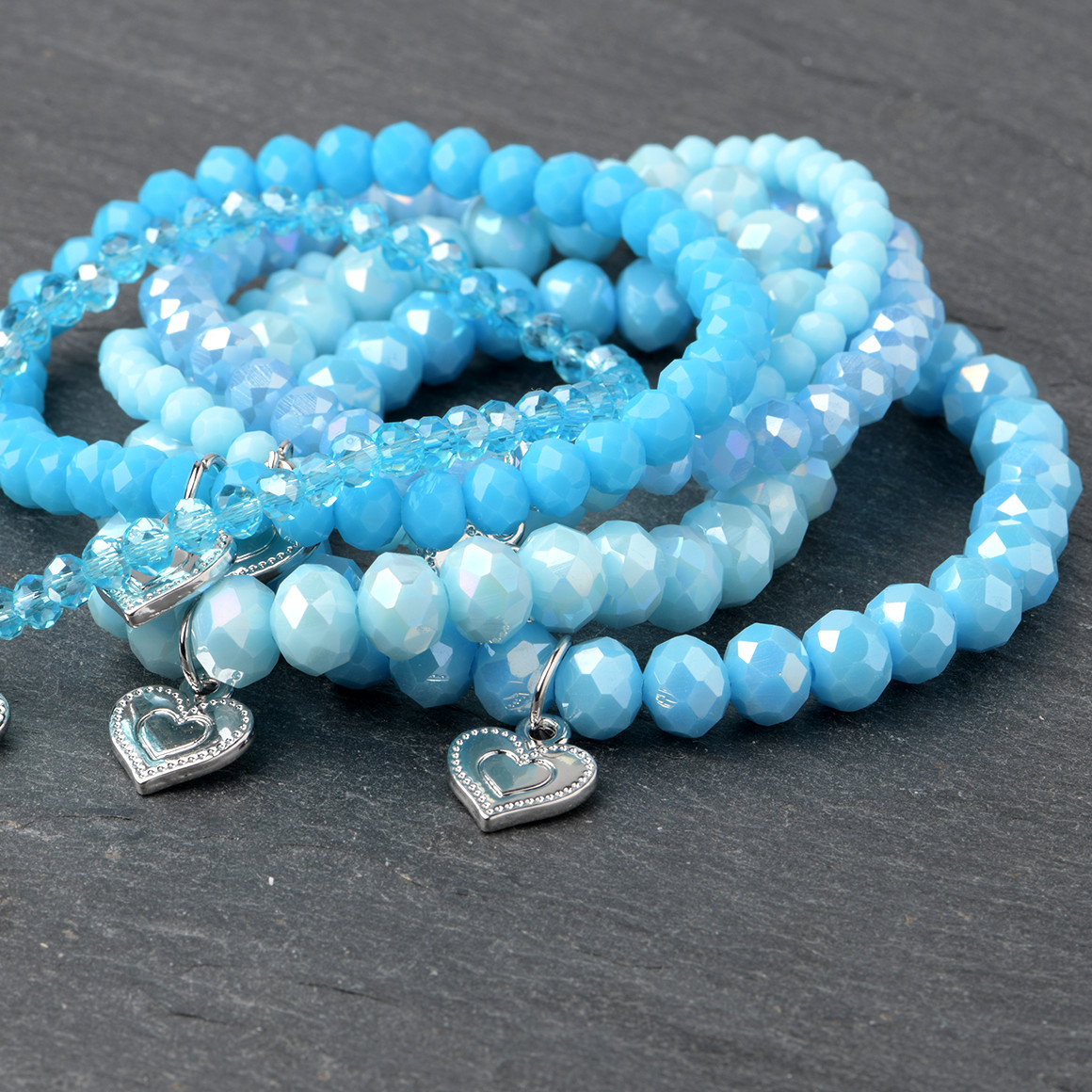 Gina Benotti 6 Damen Armbänder mit Herz-Anhänger hellblau