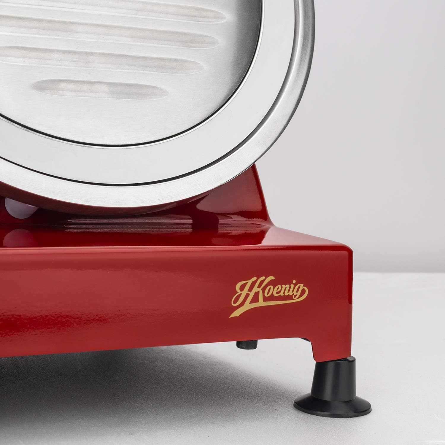 H.Koenig Trancheuse électrique à viande MSX254, charcuterie, professionnelle, précise,coupe 0-12 mm,lame 25 cm,aiguiseur intégré,large plateau,282 rpm, Rouge