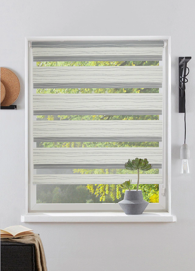 my home Doppelrollo »PAGELLA« Lichtschutz Blendschutz | Sichtschutz | Verdunkelung ohne Bohren freihängend mit eingewebten Chenillefäden NEUHEIT!