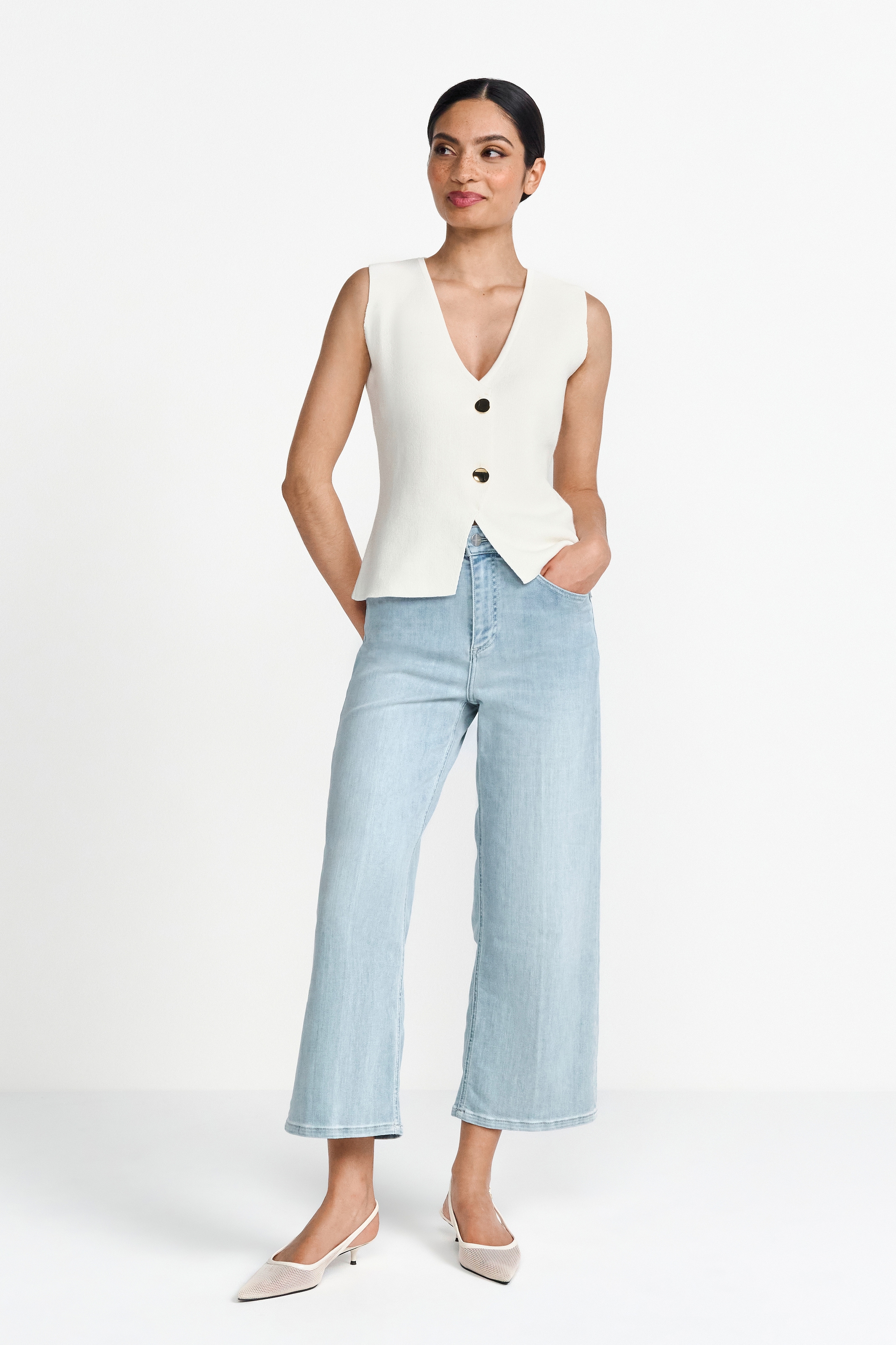 RICHROYAL 7/8-Jeans , Culotte Light Blue Satin Denim