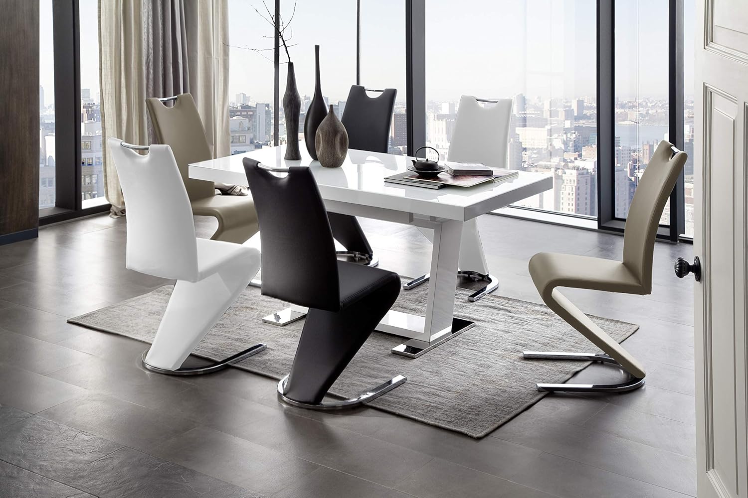 Robas Lund Esszimmerstühle 2er Set Schwingstuhl Weiß, Esszimmerstuhl Stuhl Amado, 62.0 x 45.0 x 102.0 cm
