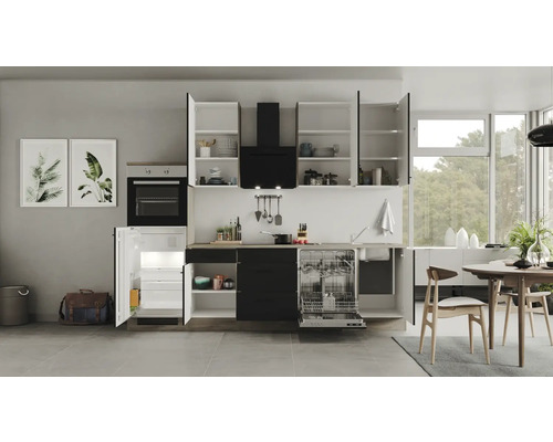Flex Well keukenblok met apparatuur Capri 280 cm zwart mat gedemonteerd omkeerbaar uitvoering 00012602