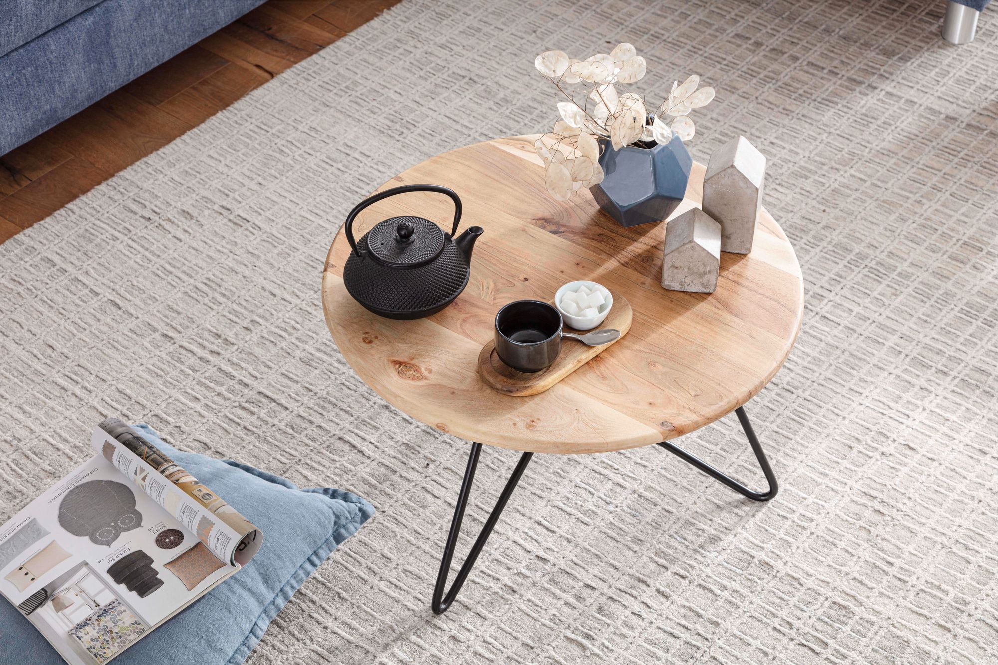 FineBuy Couchtisch Massivholz 60x39,5x60cm Wohnzimmertisch Sofatisch Rund Tisch