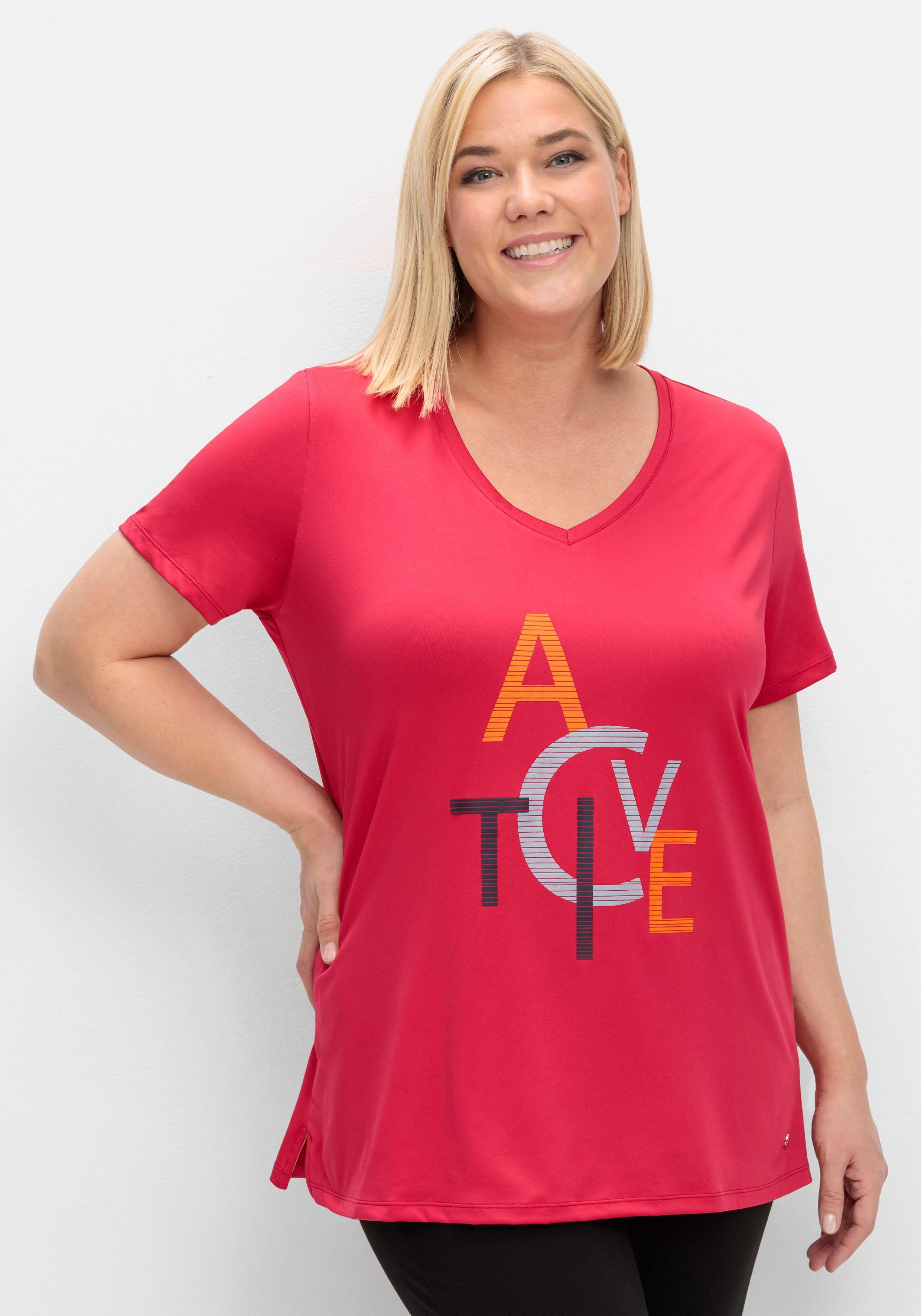 Funktionsshirt mit V-Ausschnitt und Frontdruck