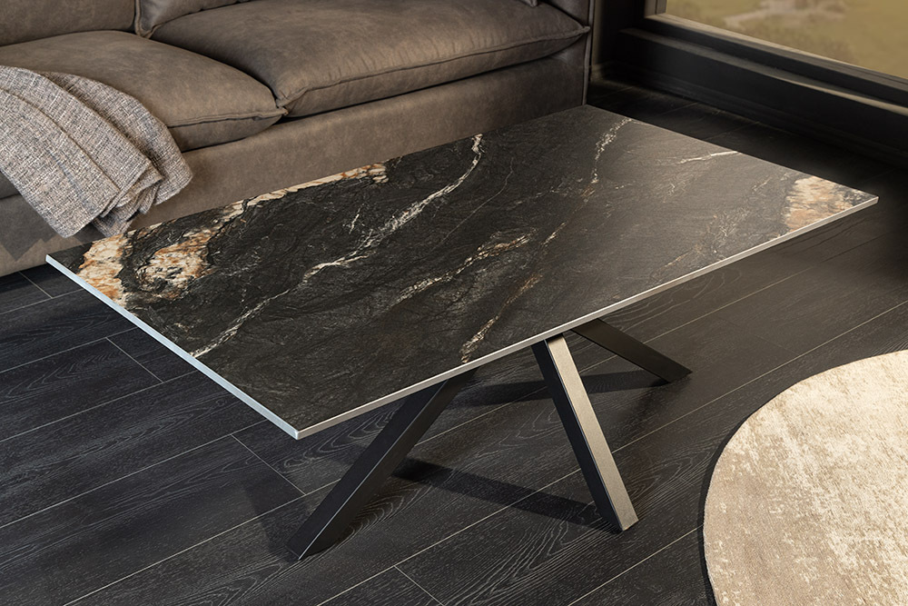 Moderner Couchtisch GALAXIE 100cm Aurora Oro schwarz gold sand Keramik