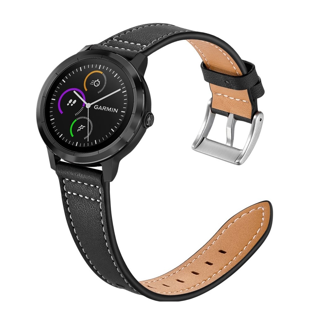 Garmin Venu / Garmin Venu Sq / Garmin Venu Sq Music Echtleder Ersatz Armband mit Dornschliesse (Gelenkumfang 173-213 mm) - Schwarz / Silber