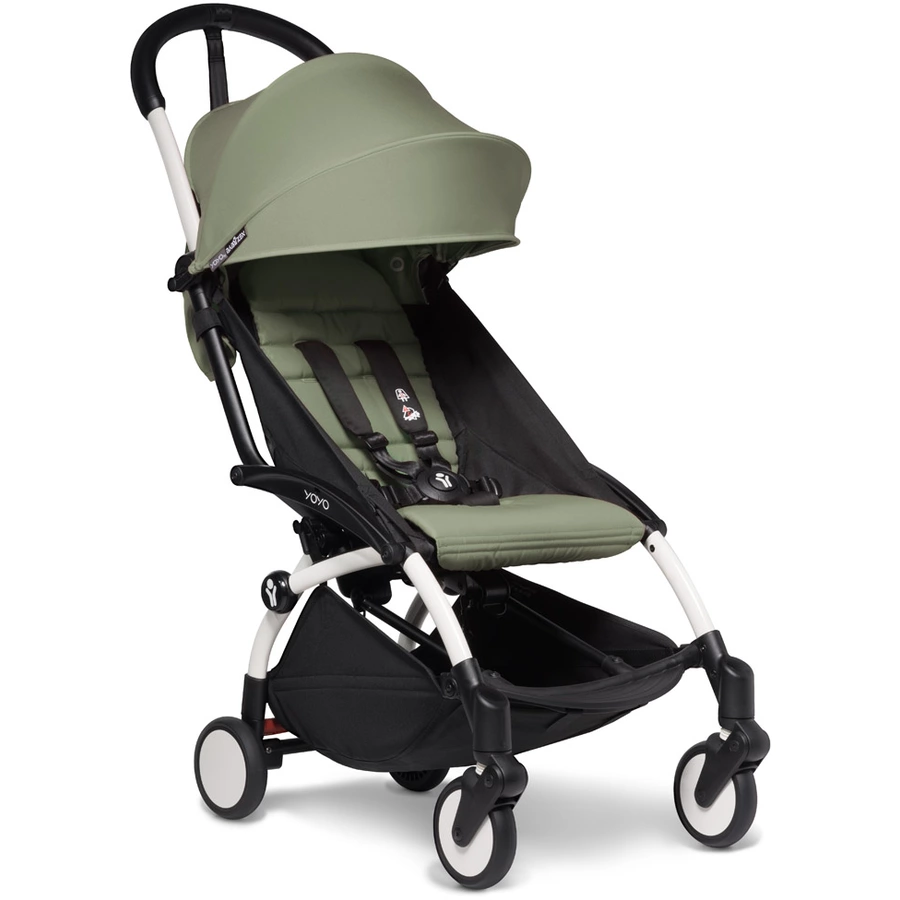 BABYZEN Kinderwagen YOYO2 6+ White mit Textilset Olive und Backpack YOYO Black