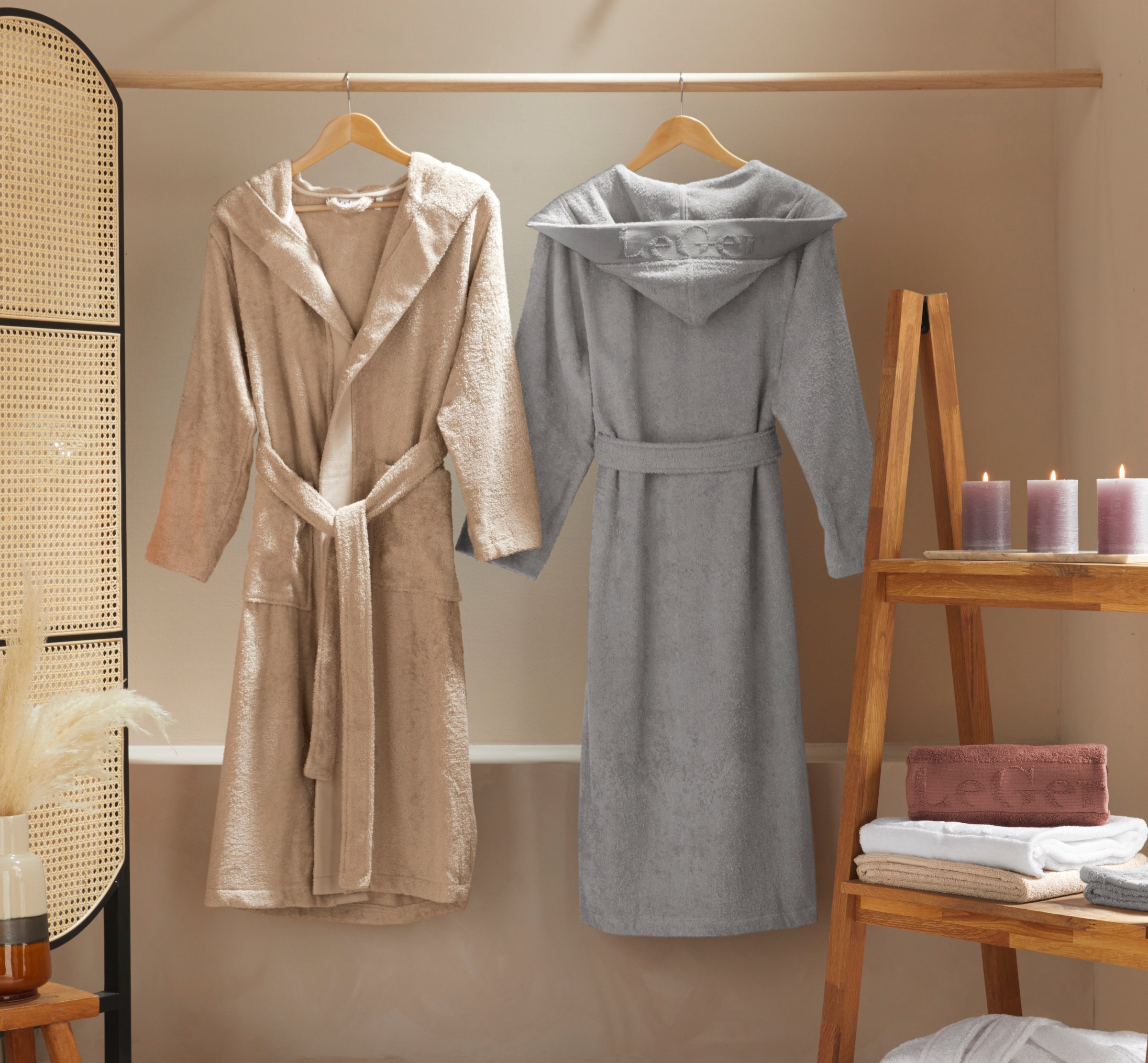 LeGer Home by Lena Gercke Damenbademantel »Anisa, ideal für Sauna & Spa, Hotelbademantel, Morgenmantel«, 1 Stk. Bademantel mit Frottier Logo an der Kapuze, XS-2XL