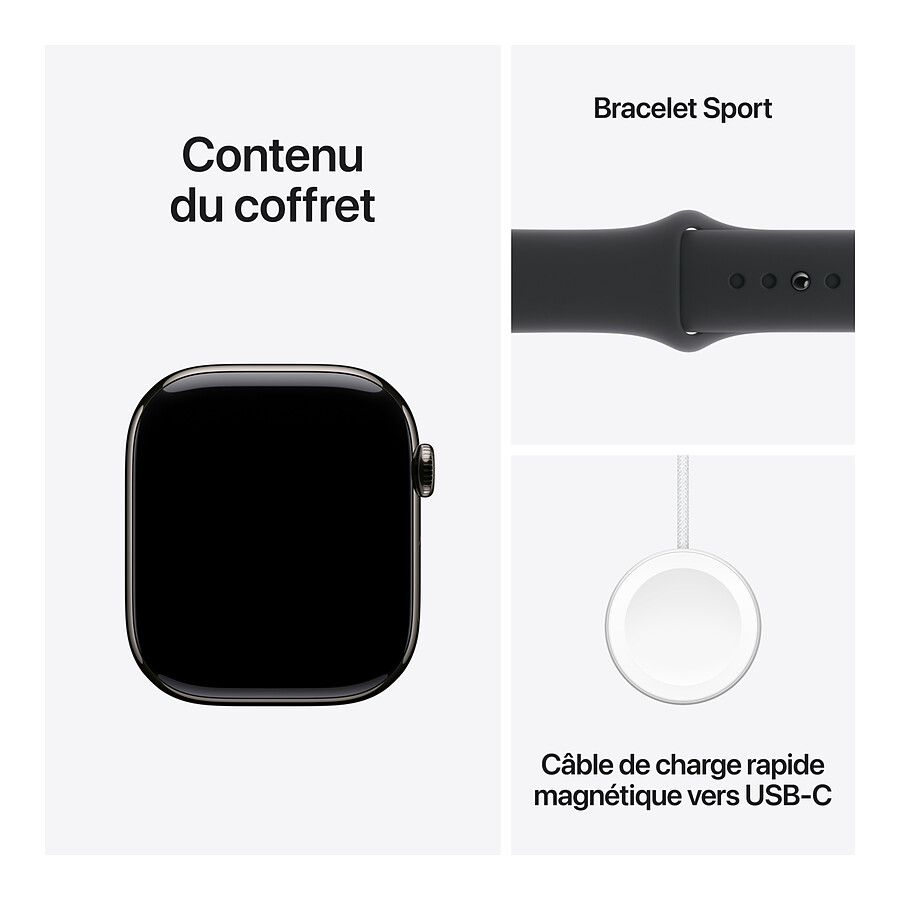 Apple Watch Series 10 GPS + Cellular - Titane Ardoise - Bracelet Sport Noir - 46 mm - Taille M/L