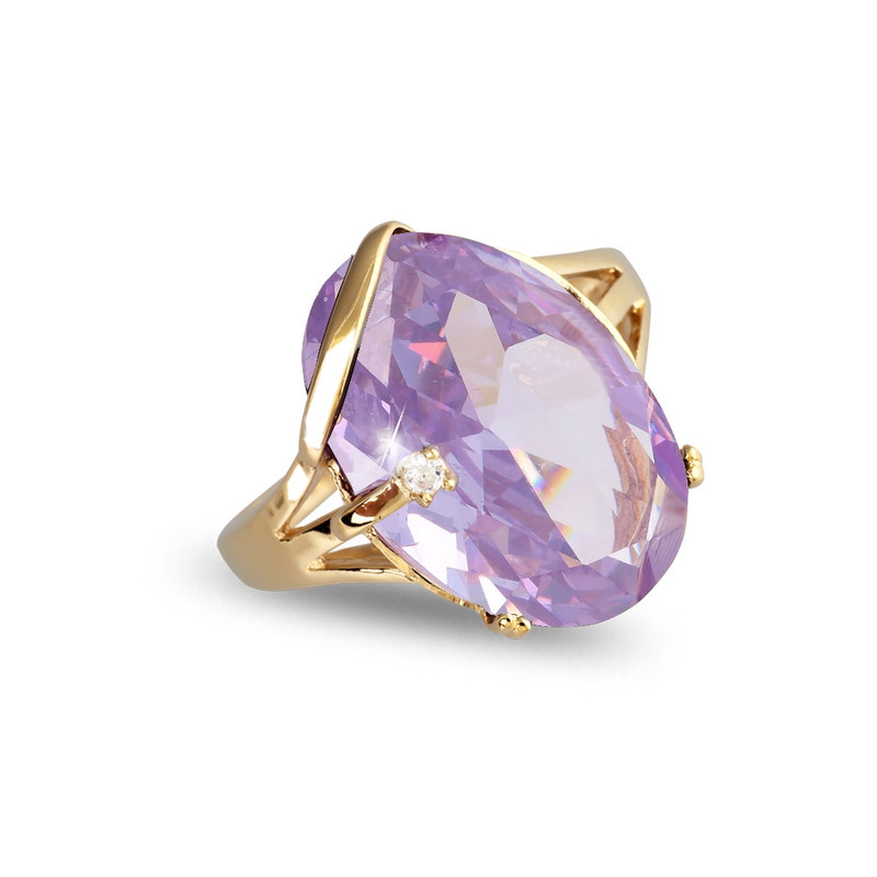 Bague plaqué or avec lavande cubic zirconia et cubic zirconia