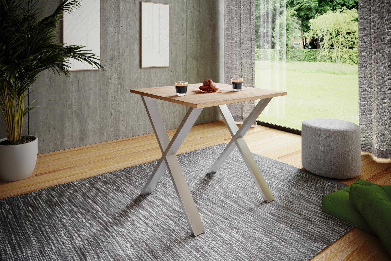 Esstisch XONA - Sonoma Eiche - silber - X-Fußgestell - 80x50 cm
