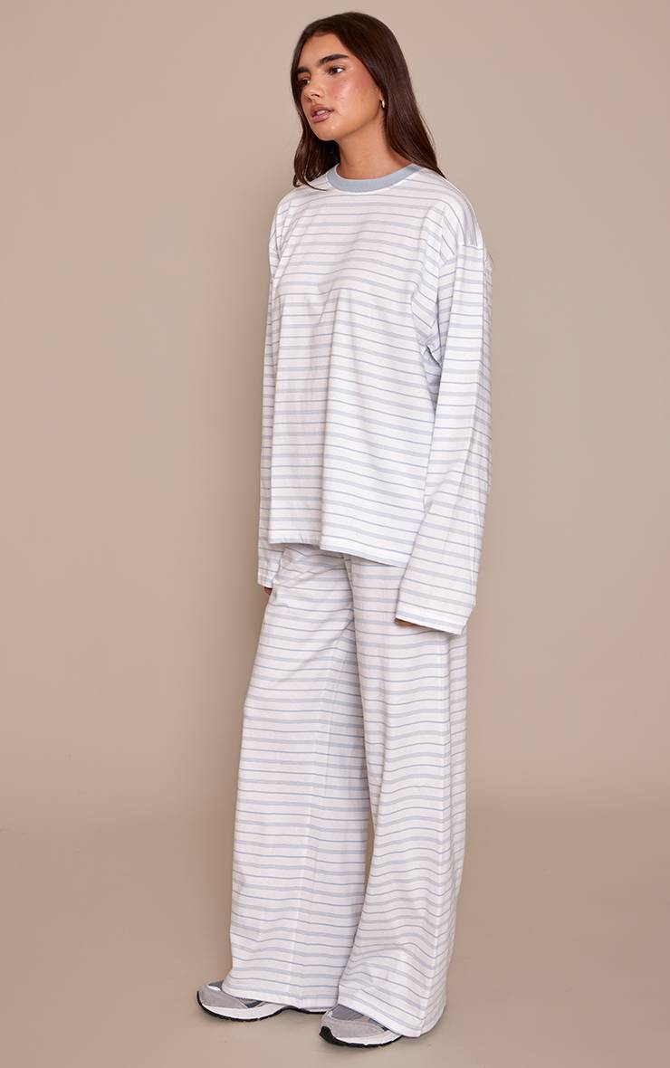 Bleu Poudré Pantalon Large À Rayures Avec Cordon De Serrage