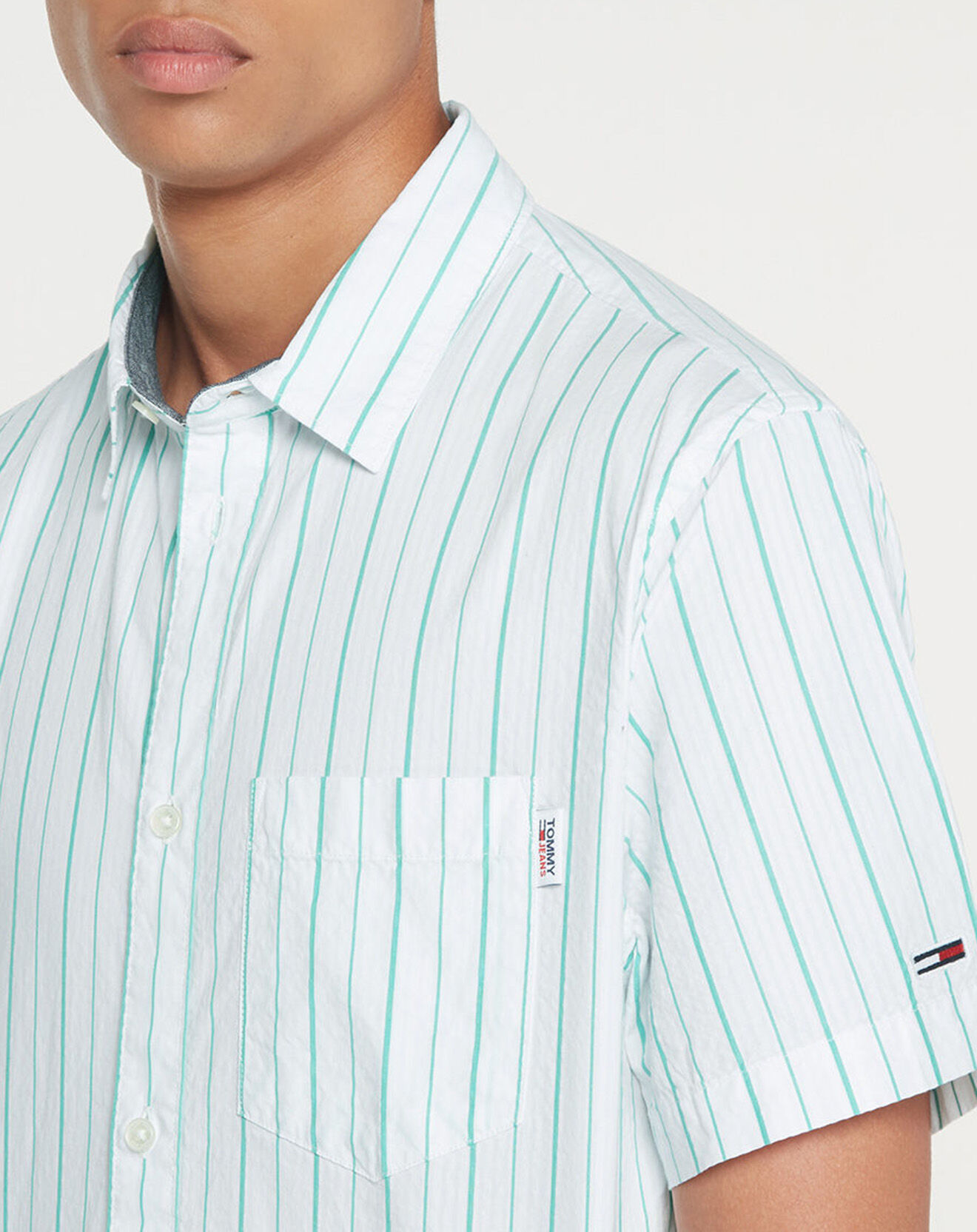 Tommy Jeans Chemise Regular Seersucker à rayures vert/blanc