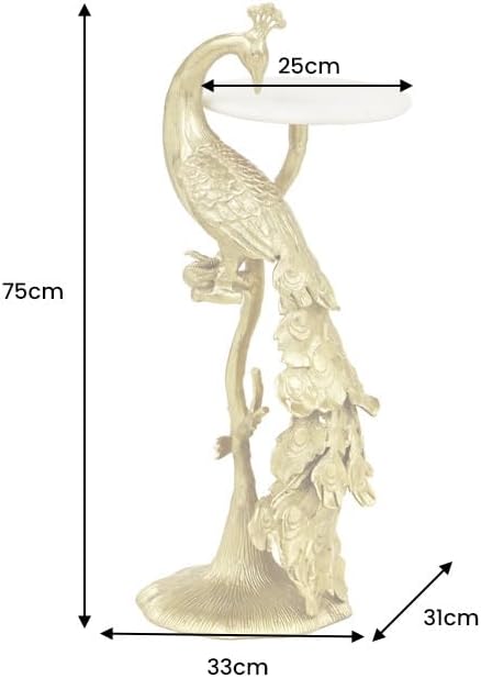 Riess Ambiente Runder Beistelltisch Wildlife Peacock - 75cm - Gold antik weiß - Metall Marmor Pfauen-Skulptur
