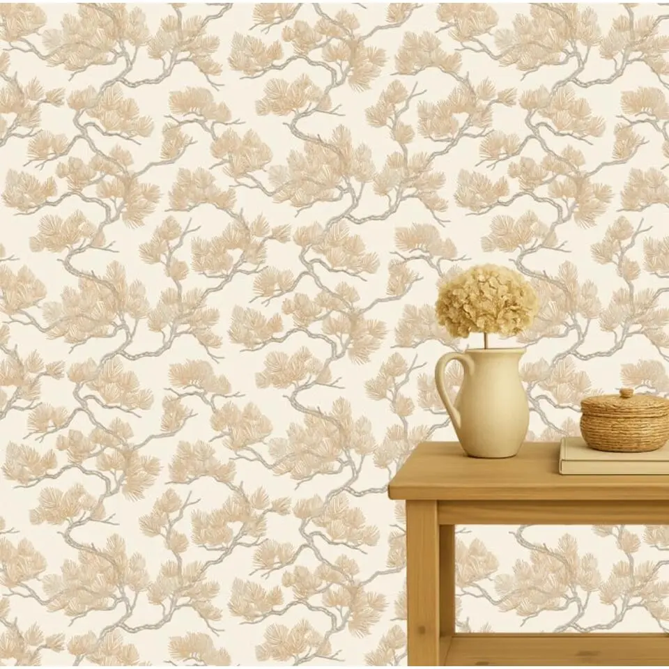 Dutch Wallcoverings Vliesbehang Wall Fabric pine tree - crème - 10,05m x 53cm