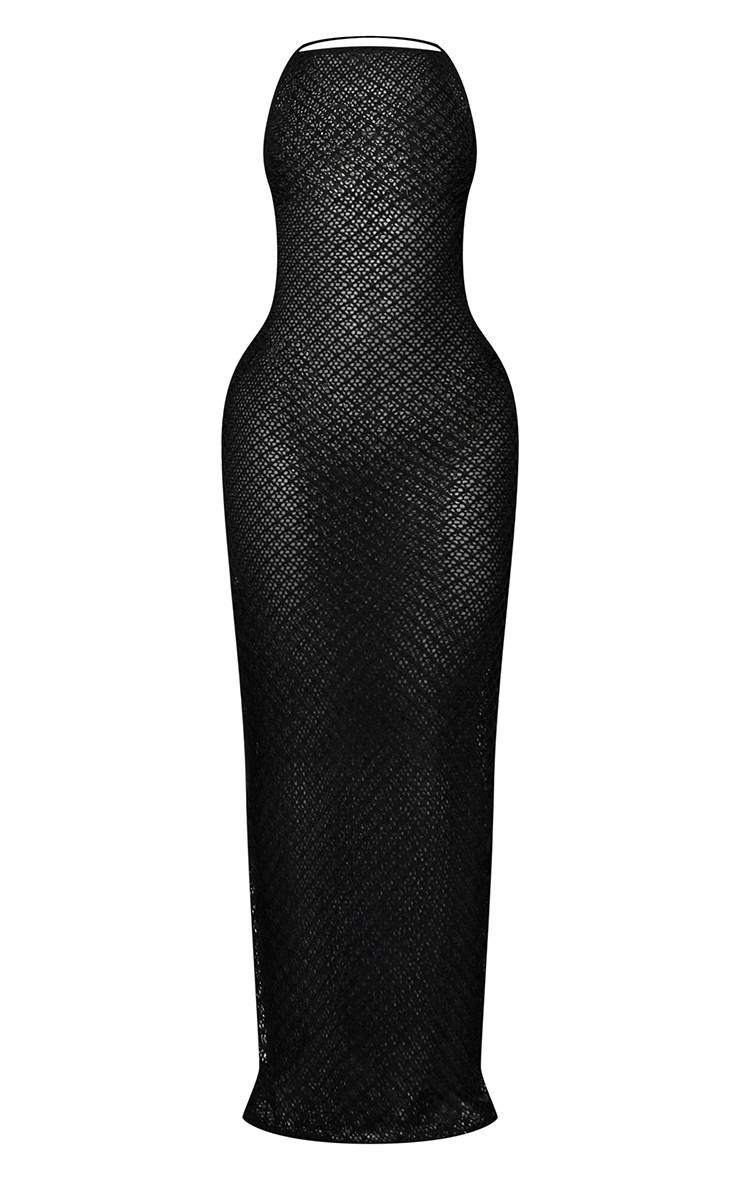 Noir Robe Longue De Plage En Jersey Texturé À Bretelles Et Dos Ouvert