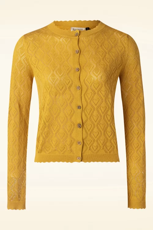 Banned Retro Hearts charm cardigan in mosterd