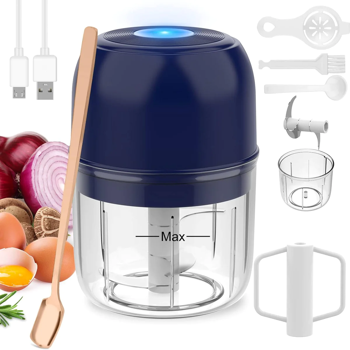 Mini hachoir électrique 2 en 1 de 1 250ML bleu Vendos85