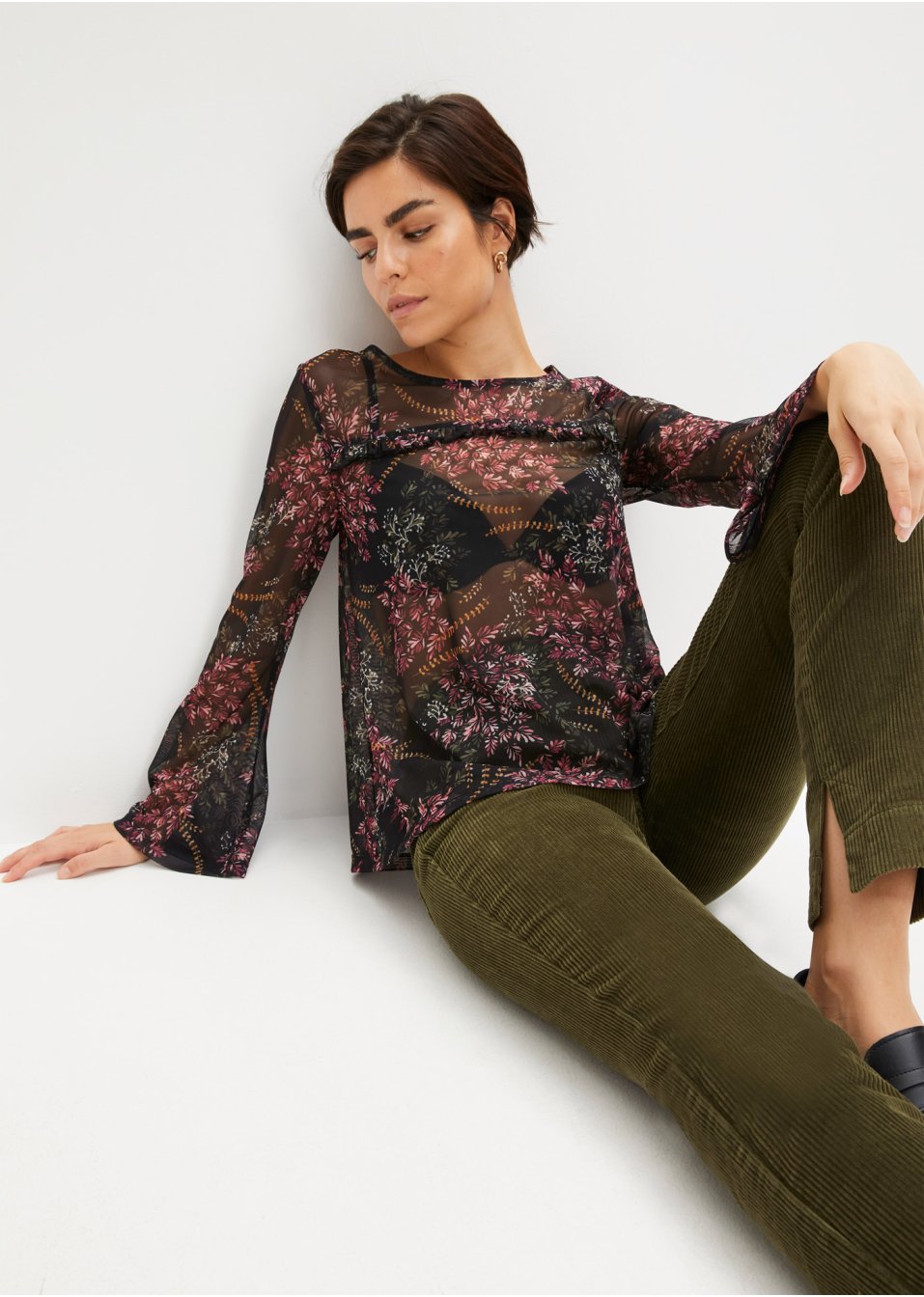 T-shirt en mesh avec ruchés