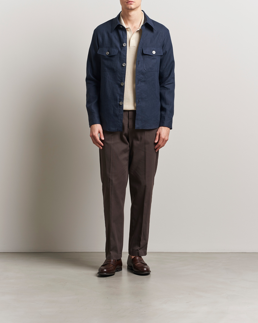 Oscar Jacobson Maverick Linen Shirt Jacket Navy