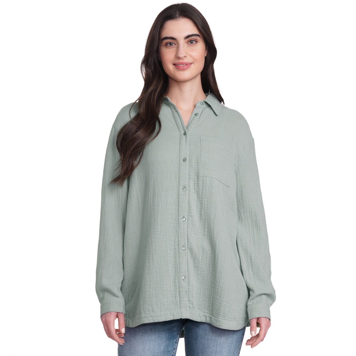 Gina Damen Musselin-Bluse unifarben salbei