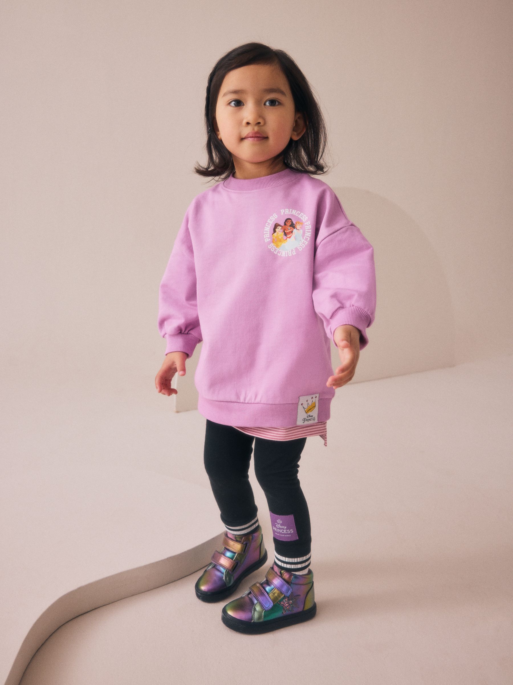 Paars - Set met Disney Princess top met lange mouwen in laagjeslook en legging (3mnd -7jr)