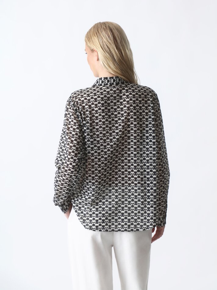 Camisa fluida de manga comprida - Branca/preta