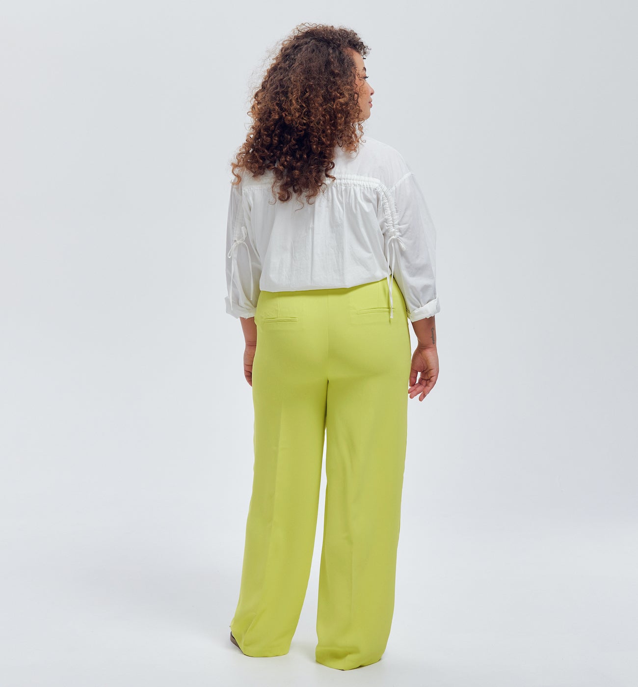 Pantalon large taille haute - Vert anis