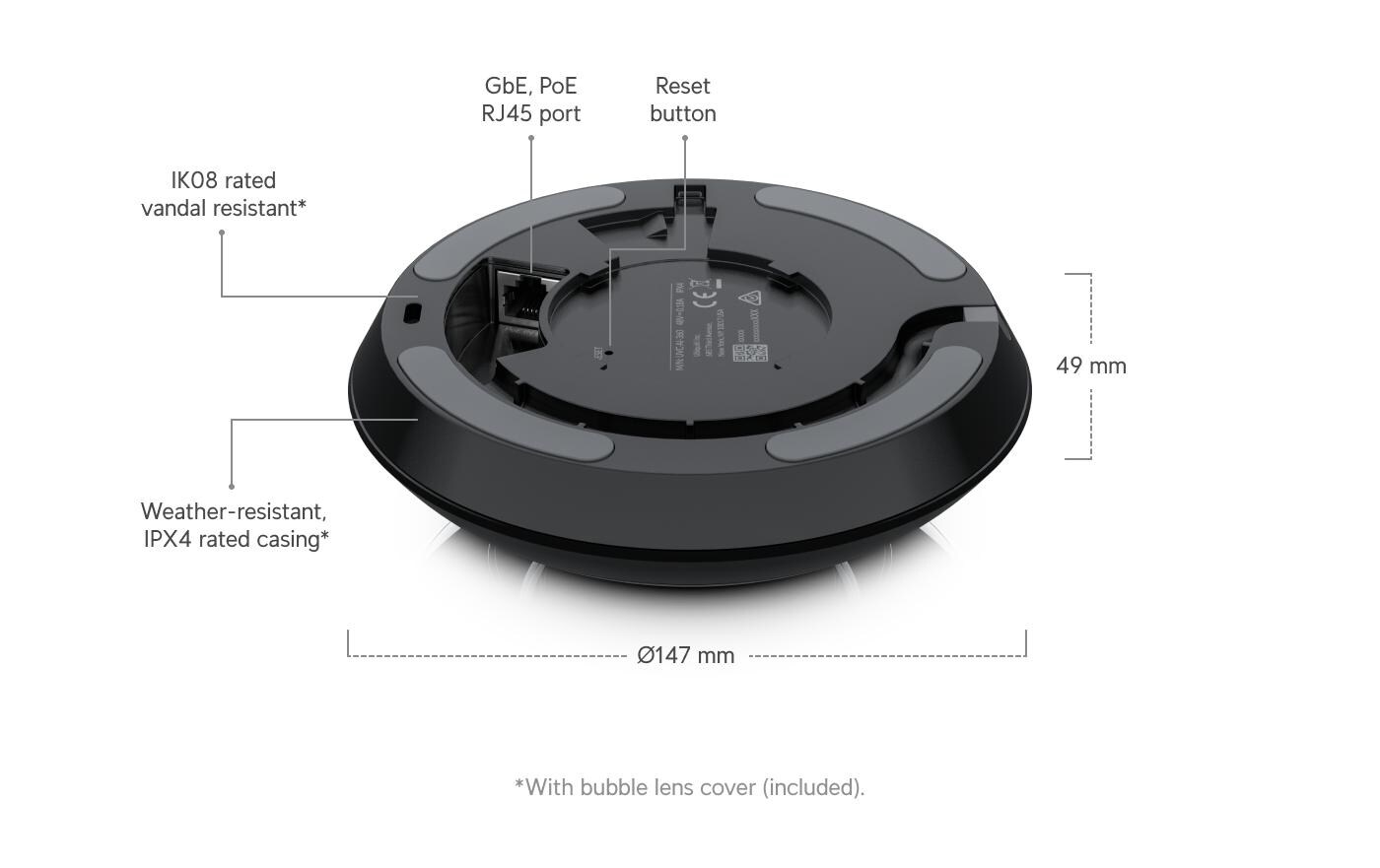 Netzwerkkamera UniFi Protect AI 360 Weiss<br>Hochauflösende Schwenk-Neige-Zoom-Kamera mit 360°-Fisheye-Objektiv und integrierten IR-LEDs für die Rundum-Überwachung rund um die Uhr