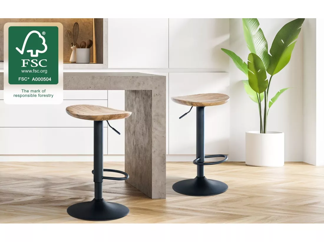 Lot de 2 Tabouret de bar - Bois - Nature - Skelde